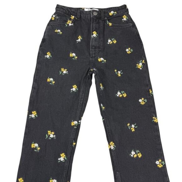 REFORMATION Stevie Ultra High Rise Sz 24 Floral Monterey Embroidery Washed Black - Picture 4 of 7